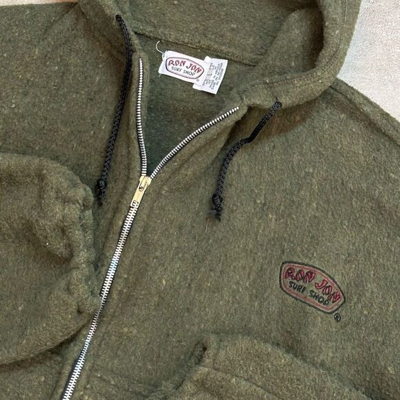 Vintage Ron Jon Surf Shop Jacket Sherpa Fleece Olive Moss Green Full Zip Mens Lg - Picture 3 of 7